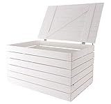 Neue Holztruhe weiß groß 85cm x 55cm x 46cm Schatztruhe XXL Weisse Holzbank Aufbewahrungskiste Gartenmöbel Obstkiste Weinkiste mit Deckel Holzbox Sitzbank Vintage-Look Kiste S