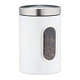 Relaxdays Vorratsdose, mit Deckel & Sichtfenster, 1,4 L, für Kaffee, Mehl, Pasta, Aufbewahrungsdose Küche, Metall, weiß