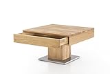 WOODLIVE DESIGN BY NATURE Massivholz Couchtisch quadratisch aus Wildeiche, geölter Wohnzimmer-Tisch, Beistelltisch inkl. Schublade, Tisch 75 x 75