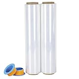 BOMEI PACK Stretchfolie Palettenfolie mit Drehbarer Hülse, Handfolie Wickelfolie, 500mm x 300m, Packfolie Transparent, 2 R