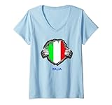 Damen Italienisches Herz Italien Flagge Fußball Fan Trikot Mädchen T-Shirt mit V