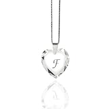 Damen Halskette 925 Sterling Silber mit SWAROVSKI ELEMENTS Herz Crystal Buchstabe' F'