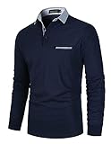 VMSUCIJ Herren Poloshirt Langarm Polohemd Basic Polo Shirts Männer Slim Fit Golf T-Shirt,Blau,L