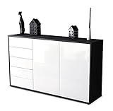 Stil.Zeit Kommode Sideboard - Aljoscha - Korpus anthrazit matt - Front Hochglanz Design Weiß - (136x79x35cm) - Push to Open Technik & hochwertigen Leichtlaufschienen - Made in Germany