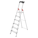 Hailo L80 ComfortLine Alu-Sicherheits-Stehleiter | 6 XXL-Stufen belastbar bis 150 kg | tiefe Standfläche |Stehleiter mit Ablage | klappbare Aluleiter made in Germany | Leiter rostfrei | silb