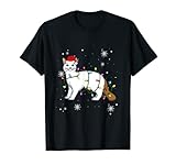 Türkischer Van, Katze, Weihnachtsbeleuchtung, Weihnachtsmann-Mütze T-S