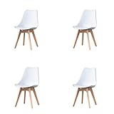 4er Set Esszimmerstühle mit Massivholz Buche Bein, Retro Design Stühle im skandinavischen Stil (Weiß)