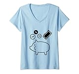 Damen Sparschwein T-Shirt mit V