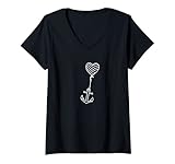 Damen Anker Herz Meer Küste Moin Damen Heimat Urlaub T-Shirt mit V