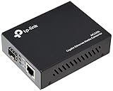 TP-Link MC220L Gigabit-Ethernet-Medienkonverter (802.3ab, 802.3z, Hot-Swap, bis zu 0,55  Km für Multimode-Faser und 10 Km für Singlemode-Faser) schw