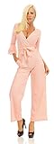 Fashion4Young 5671 Damen Jumpsuit Overall Einteiler Hosenanzug Wickeloptik Streifen Gestreift Party Clubwear Sommer (apricot, 34-36)