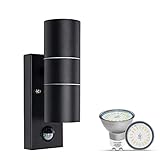 LED Aussenlampe mit Bewegungsmelder IP44 Wasserdicht Wandlampe Up und Down strahler innen Außenlampe inkl.2x 5W GU10 LED Warmweiß 230V, 1 Stück