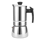 Mokkakanne aus Edelstahl, Herd-Kaffeemaschine mit schwarzem isoliertem Griff, tragbare Kaffeemaschine zum Aufbrühen von Kaffee zu Hause oder im Büro(300ml)