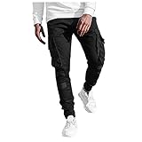 BIBOKAOKE Cargohose Herren Slim Fit Freizeithose Alltag Arbeitshose Leicht Camping Wanderhose Mehrere Taschen Tapered Hosen Lässige Sport Jogginghose Chinohose Tactical Pants L