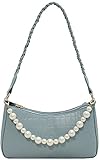 Coafy Underarmtasche for Frauen 2021 Außenstil Handtasche Nische Design Handtasche Mini Umhängetasche Retro Quadratmuster PU Bag mit Perlenkette Temperament Womens Handtasche (Farbe : Blau)