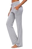 OURCAN Damen Yoga Hose Mit Taschen Breites Bein Kordelzug Lose Gerade Lounge Laufen Workout Modale Hose Aktive Freizeit Jogginghose (Hellgrau, XL)