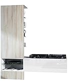 Vladon Wohnzimmer Wohnwand Anbauwand Manhattan, Korpus in Weiß matt/Fronten in Weiß Hochglanz, Paneel in Eiche säg