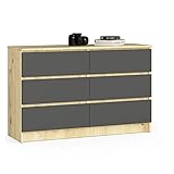 ADGO K120 Moderne Kommode mit 6 Schubladen L 120 x B 40 x H 77 cm Universal für Flur Wohnzimmer Lobby Mattes Finish (Versand in 2 Paketen) (Oak Artisan/Graphite)