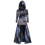 CEFGR Damen Kapuzenkleid Langarm Vintage Mantel Cloak Kleid Umhang Overcast (Schwarz, XL)