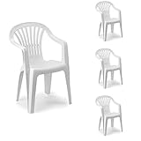 Mojawo 4 Stück Stapelstuhl Gartenstuhl Altea Bistrostuhl Gartensessel Balkonstuhl Kunststoff stapelbar Balkonmöbel Gartenmöbel Weiß