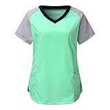 WENZHOU 2022 Neujahr Kurzarm Schlupfhemd Bluse Einfarbig V-Neck Weihnachtspulli Kasack mit Christmas Motiv Bunt Arzt Uniform Berufsbekleidung Krankenschwester Kleidung