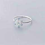 WOZUIMEI S925 Koreanische Mode Stil Silber Blau Diamant Ring Schneeflocke Einfache Idee Voller Diamant Schmuck Weiblichen SchmuckSilber, Öffnung eing