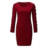 KIMODO Minikleid Pulloverkleid Damen Langarm Enge Kleider Elegante Casual Einfarbig Partykleider Cocktailkleider Winter Hüftkleid (E-Rot, 3XL)