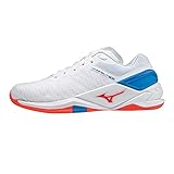 Mizuno Herren Wave Stealth Neo Handballschuh, White/Ignition Red/French Blue, 46.5 EU