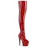 Pleaser Damen ADORE-3000HWR Plateau High Heels Overknee Stiefel Stretch Lack Rot 39 EU