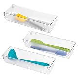 mDesign Küchen Schubladen Organizer – Ordnungssystem für die Küchenschublade – Ablagesystem aus Kunststoff für Besteck und anderes Küchenzubehör – 3-er Set – durchsichtig