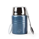 XIAPIA Thermobehälter für Essen 500 ml | Edelstahl Warmhaltebehälter für Speisen, Babynahrung, Suppe, Brei, Obst, Joghurt | Thermo Speisgefäß Unterwegs | Isolierbehälter mit Faltbarem Löffel B