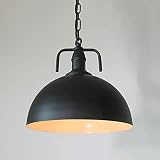JSLCCT Retro-Schmiedeeisen-Bauernhaus-Kronleuchter, LED, kreatives Schlafzimmer, Einzelkopflampe, einfaches Restaurant, Topfdeckel, Kronleuchter, Dekoration, Scheune, Dachboden, Gang, schwarz,