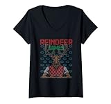 Damen Rentier spielt Videospiel Gamer Ugly Christmas Sweater T-Shirt mit V