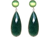 GEMSHINE Damenohrringe mit Smaragd Tropfen und meeresgrünen Chalcedon Edelstein Ohrstecker. 4,5 cm Ohränger aus 925 Silber oder hochwertig vergoldet, Made in München/Germany, Metall Farbe:Silb