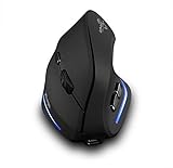 Zelotes kabellose Vertikal Maus, Wiederaufladbar Ergonomische Maus, 2.4GHz Schnurlos Maus Optische Vertical Mouse für Computer, Laptop, PC, Schw