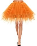 Tutu Damen Tüll Rock Tüllrock 50er 80er Kurz Ballet Tanzkleid Unterröcke Trachtenröcke Zubehör für Frauen MädchenMinirock Ballett Tanzkleid Rockabilly Orange L