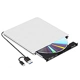 Externe Blu Ray DVD Laufwerk, USB 3.0/Type-C 3D Externer Blu-Ray Brenner Burner Portable Tragbare Ultra Slim BD/CD/DVD RW Player Disc für Windows 10/7/8 / Vista/XP/Mac OS Linux(Weiß)
