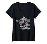 Damen Frankreich Umriss Karte Städte Paris Urlaub Reise Europa T-Shirt mit V