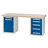 Dringenberg Unterbauwerkbank | HxBxT 840 x 2000 x 750 mm | fixe Höhe | Enzianblau | Werkbank Arbeitstisch Kastenwerkbank