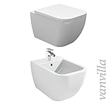 vanvilla Design Hänge WC Toilette Spülrandlos rimless + Hänge Bidet SET Tara, inklusive Soft-C