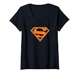 Damen Superman Navy & Orange Shield T-Shirt mit V