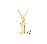Damen-Halskette'L' Buchstaben-Anhänger schlicht Gelbgold 9kt 9x16mm an Flachpanzerkette Gelbgold 9kt 25 diamantiert verstellbar 41-46cm | Carissima G