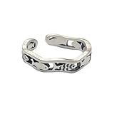 OOCA 925 Sterling Silber literarischer Damen hohler Goldfisch offener Ring matt Kleiner Fisch Thai Silberring