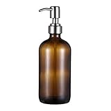 Lurrose Leere Pumpflasche nachfüllbare Glasflasche Reisespender für Shampoo, Duschgel, Flüssigseife (500 ml braune Flasche mit Edelstahl-Pumpkopf)