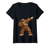 Damen Dabbing Bigfoot Funny Sasquatch Boys Men Dab Dance Monster T-Shirt mit V