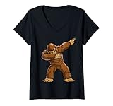 Damen Dabbing Bigfoot Funny Sasquatch Boys Men Dab Dance Monster T-Shirt mit V