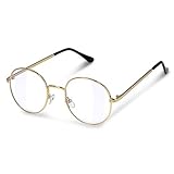 Navaris Retro Brille ohne Sehstärke - Damen Herren Vintage 50er Nerd Brille - Anti Blaulicht Computer Nerdbrille ohne Stärke - Metall Bügel Fassung