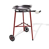 Ringg Paella Gasbrenner Set Grillset mit Rädern –Ø 40 cm 1 Ring mit Propan Butan Gas – 46 cm Emailpfanne – Edelstahl Gas Brenner Gasgrill für Sp