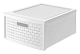 Rotho Country Schubladenbox 19,2l mit 1 Schub in Rattan-Optik, Kunststoff (PP) BPA-frei, weiss, groß/19,2l (45,0 x 34,0 x 20,0 cm)