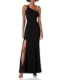 Dress the Population Damen Amy One Shoulder Crepe Gown with Slit Long Dress Brautjungfernkleid, schwarz, M